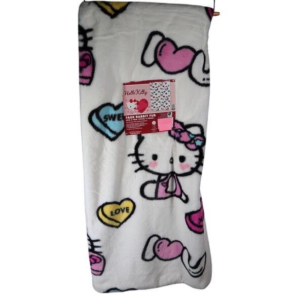 Hello Kitty Valentine's Day Rabbit Fur Sweethearts Candy Throw Blanket - Picture 1 of 6